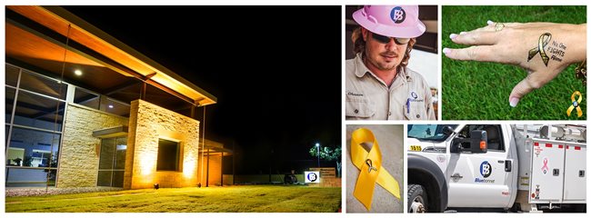 Bluebonnet is raising awareness for Childhood Cancer Month in September and National Breast Cancer Awareness Month in October by illuminating its buildings in gold, then pink, and distributing gold and pink ribbons, pins and temporary tattoos.