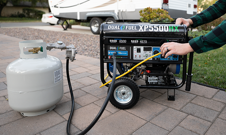 This DuroMax portable generator costs $750 and can deliver 5,500 watts of power for a few hours. It is designed primarily for camping or tailgating, but can briefly power lights or a household appliance. If used improperly, portable generators can pose serious safety risks. 