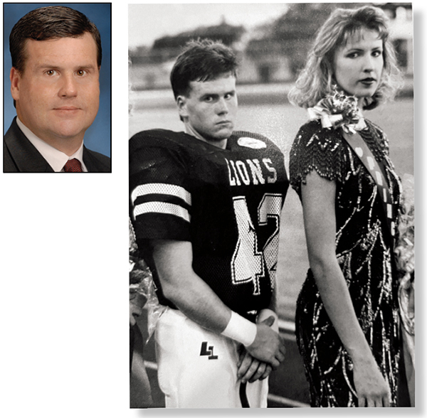 At left, teenagers Michael Willette and his future wife, Kathy Rodgers, at their Lockhart High School senior homecoming in 1993. Willette had gone on the youth tour that summer. Today, he is a senior executive of data and analytics for USAA in San Antonio, and he and Kathy have three children.