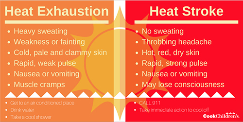 Heat exhaustion vs. heat stroke
