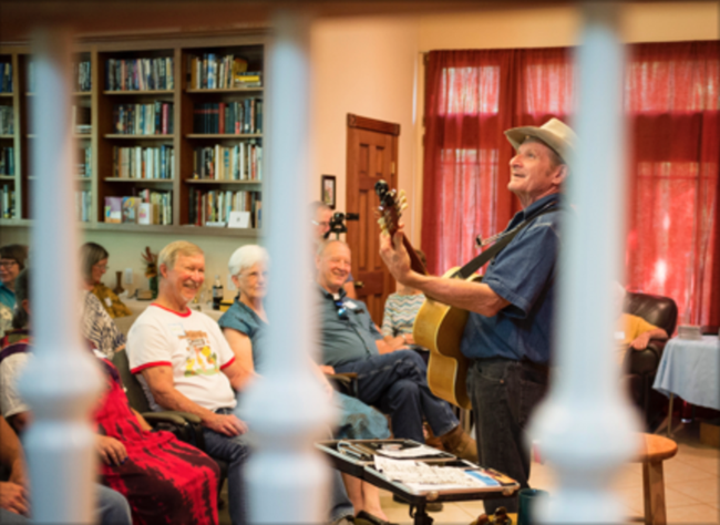  (Jay Godwin photo) Singer/songwriter Butch Hancock performs an Arhaven House Concerts show hosted at the Cedar Creek home of Joe and Bev Angel.
