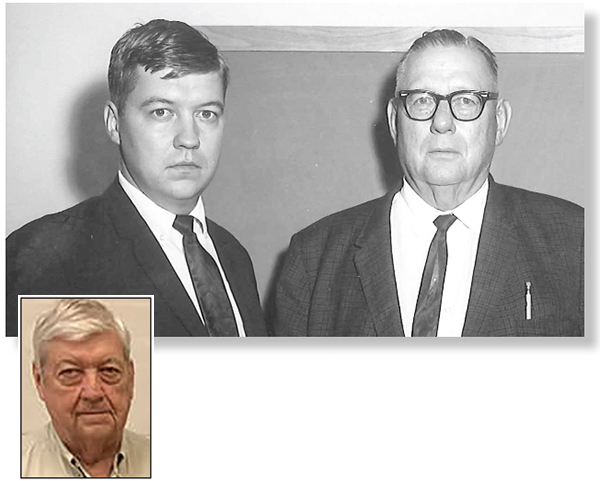 Mike Simmang, above at left, with his father, Judge John S. Simmang. Father, then son, served as general counsel for Bluebonnet Electric Cooperative. Undated photo from Bluebonnet archives
