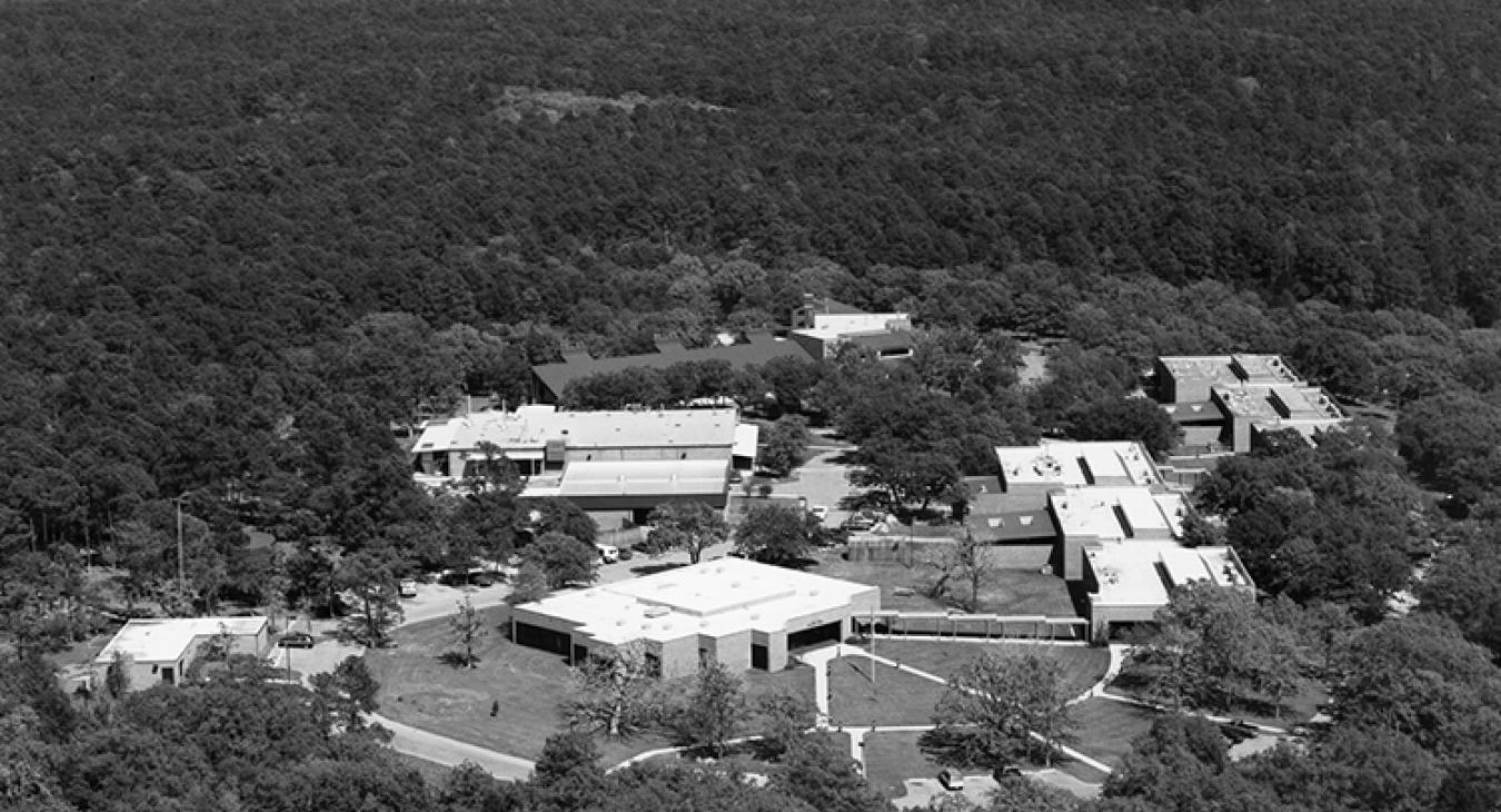 By the late 1970s, Science Park had grown to include the 10,000-square-foot J.J. ‘Jake’ Pickle Conference Center, in the foreground of this aerial photo. The center had a 300-seat auditorium for research seminars and conferences.