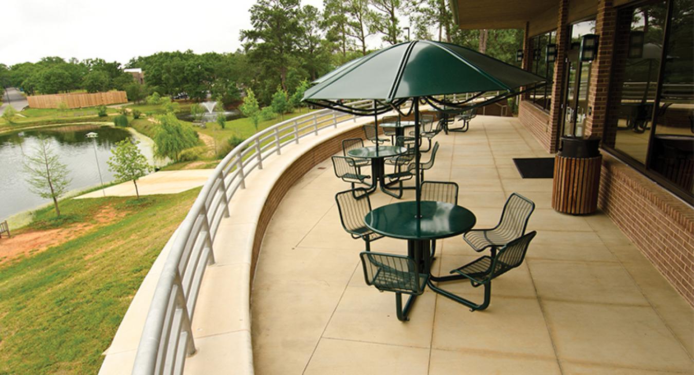 Researchers could eat lunch at tables on the patio of Laboratory 4, which was built in 2009. It was one of the last facilities constructed at Science Park.