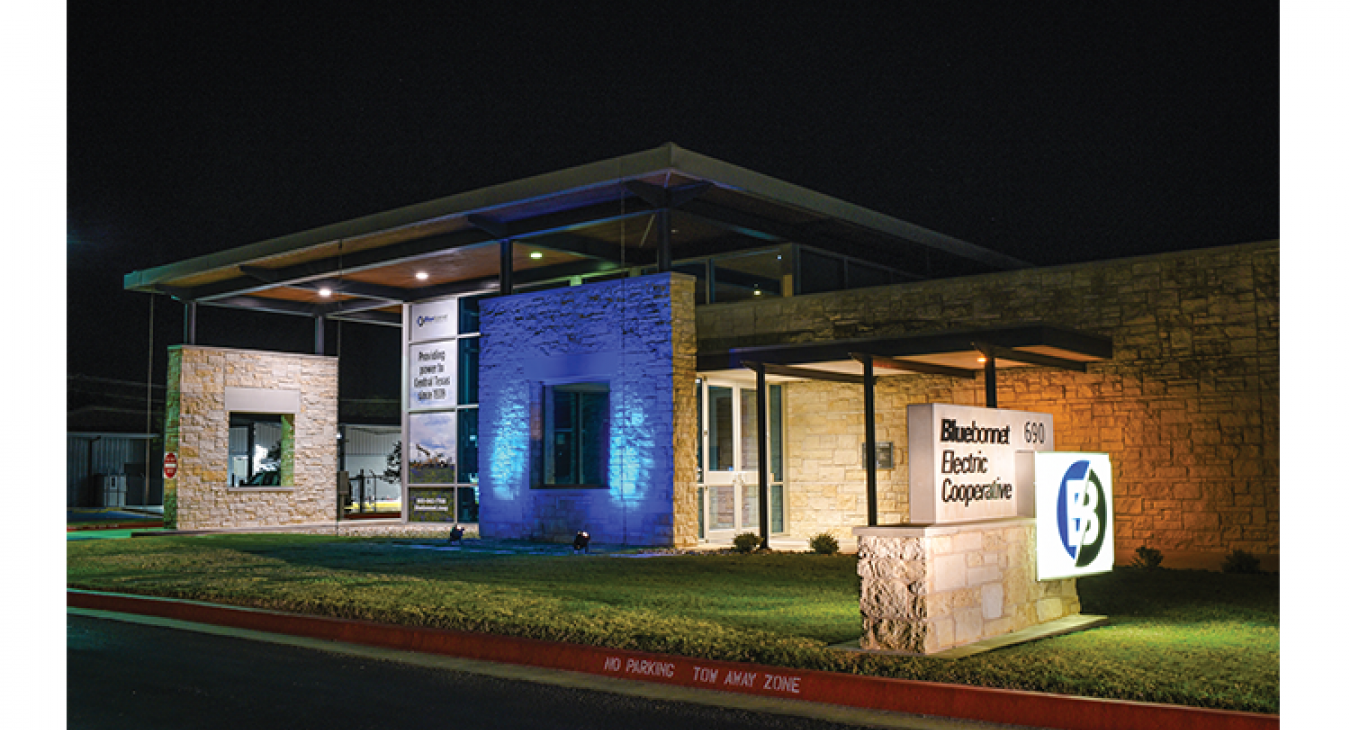 In April, Bluebonnet's member service centers in Bastrop, Brenham, Giddings, Lockhart and Manor will be lighted blue every evening.