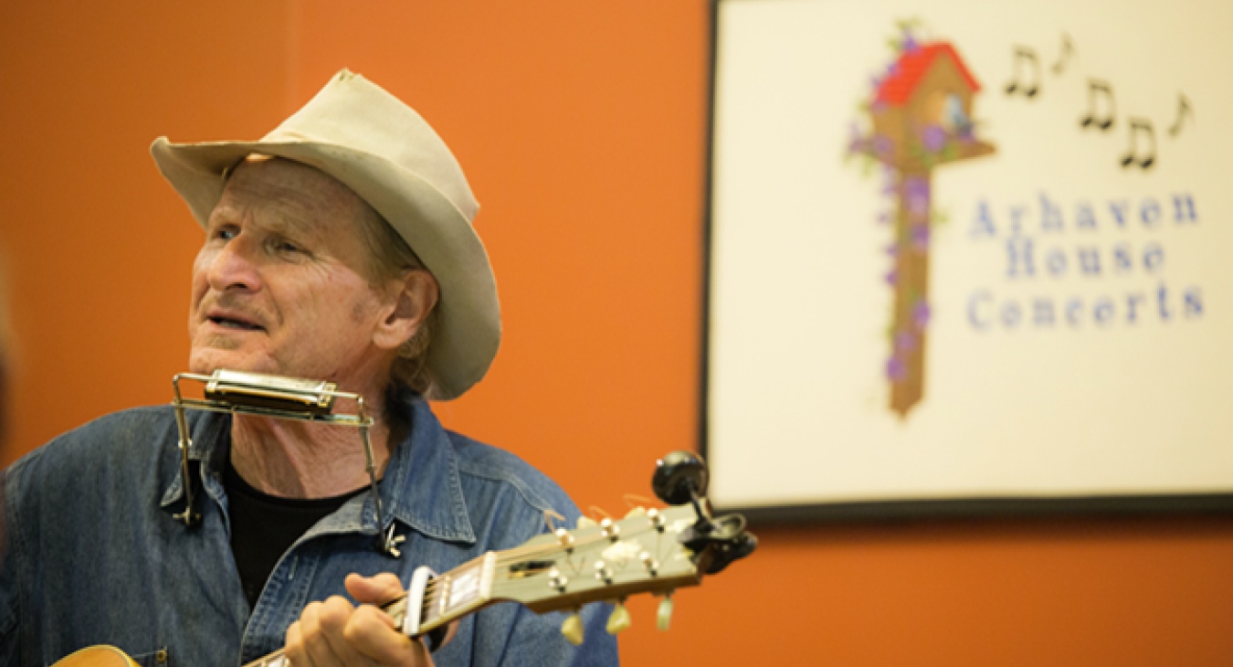 Above, singer/songwriter Butch Hancock performs an Arhaven House Concerts show hosted at the Cedar Creek home of Joe and Bev Angel. Jay Godwin photos