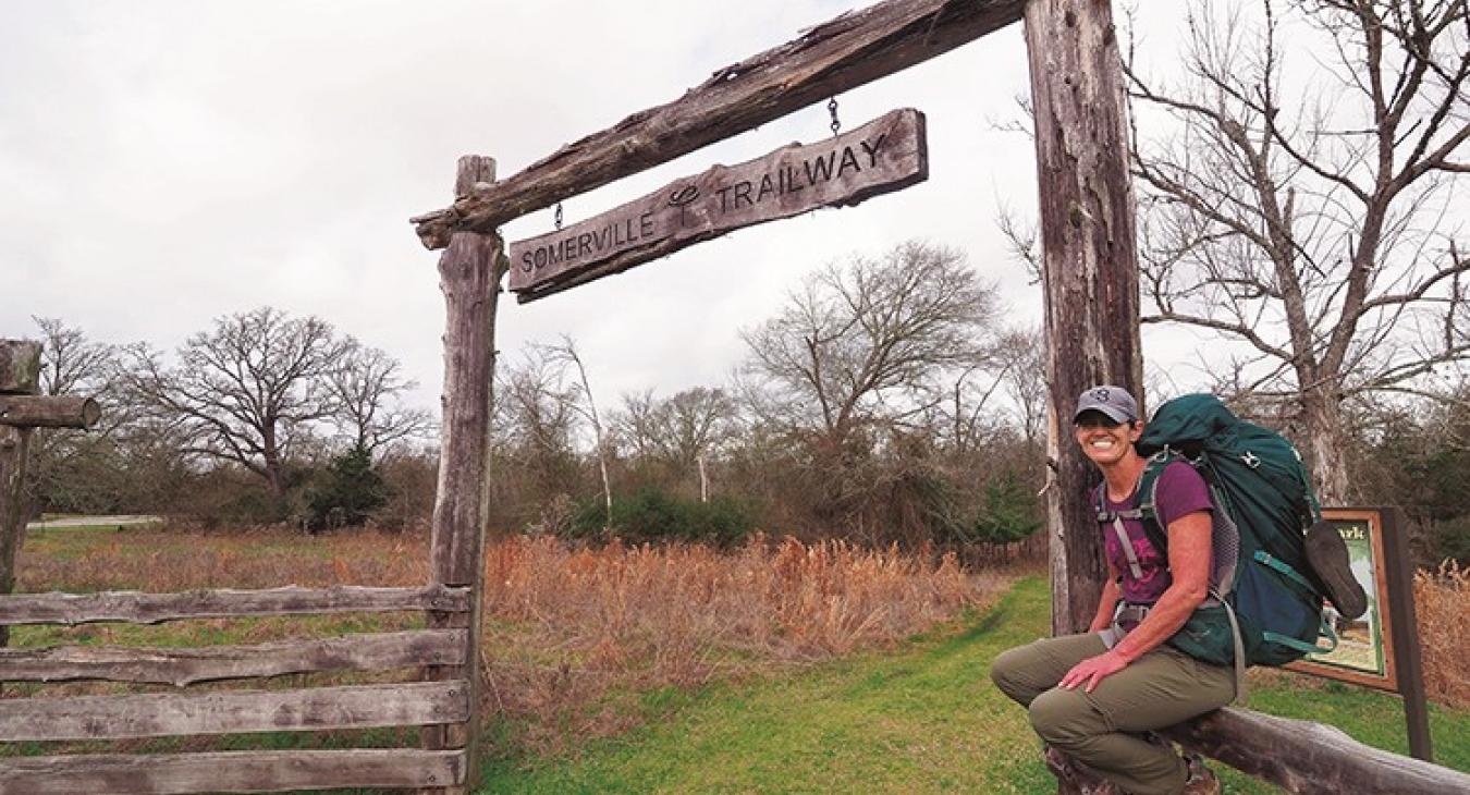 Pam LeBlanc prepares to hike on the Somerville Trailway at Lake Somerville State Park near Brenham. (Sarah Beal photo)