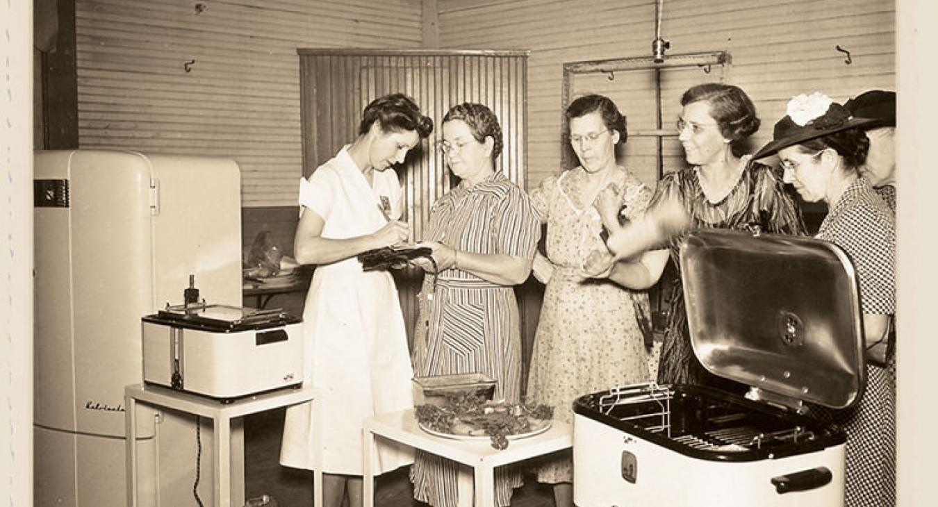 Women gather at an appliance showcase in the Bluebonnet region in the mid-1940s. Appliance shows like this, put on by the federal Rural Electrification Administration, drew large crowds across the country. Join us at our Annual Meeting on May 14 in Giddings to see a lineup of vintage appliances, our large appliance timeline and other nods to our 80th anniversary. The event is open to all Bluebonnet members.